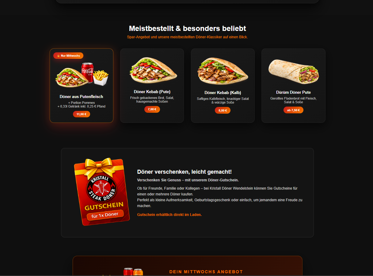 Kristall Döner – digitaler Auftritt für Restaurant, Aktionen und Verkauf Ansicht 1